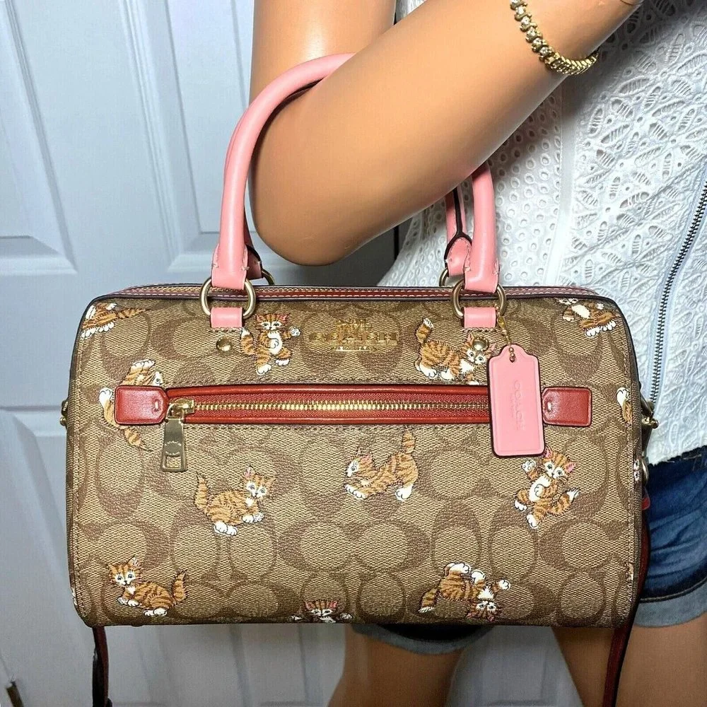 Coach Dancing Kitten Critters Print Signature Rowan Satchel Bag NWT - Picture 4 of 13